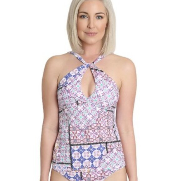 Nanette Lepore Printed Keyhole Midi Tankini Swim Top Size 4 - Picture 1 of 8